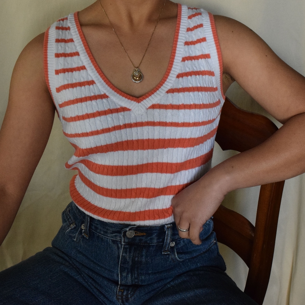VTG 90's sleeveless stripe sweater vest v-neck top Small